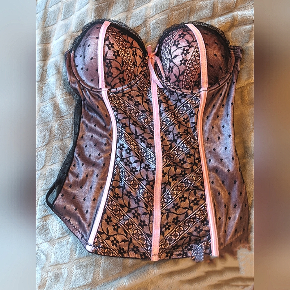 Black and pink Charlotte Russe Strapless Corset Top Size 34C